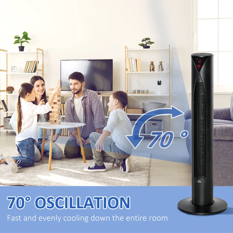 Freestanding Tower Fan Cooling for Home Bedroom with Oscillating & 4 Modes, Black