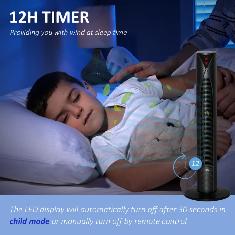 Freestanding Tower Fan Cooling for Home Bedroom with Oscillating & 4 Modes, Black