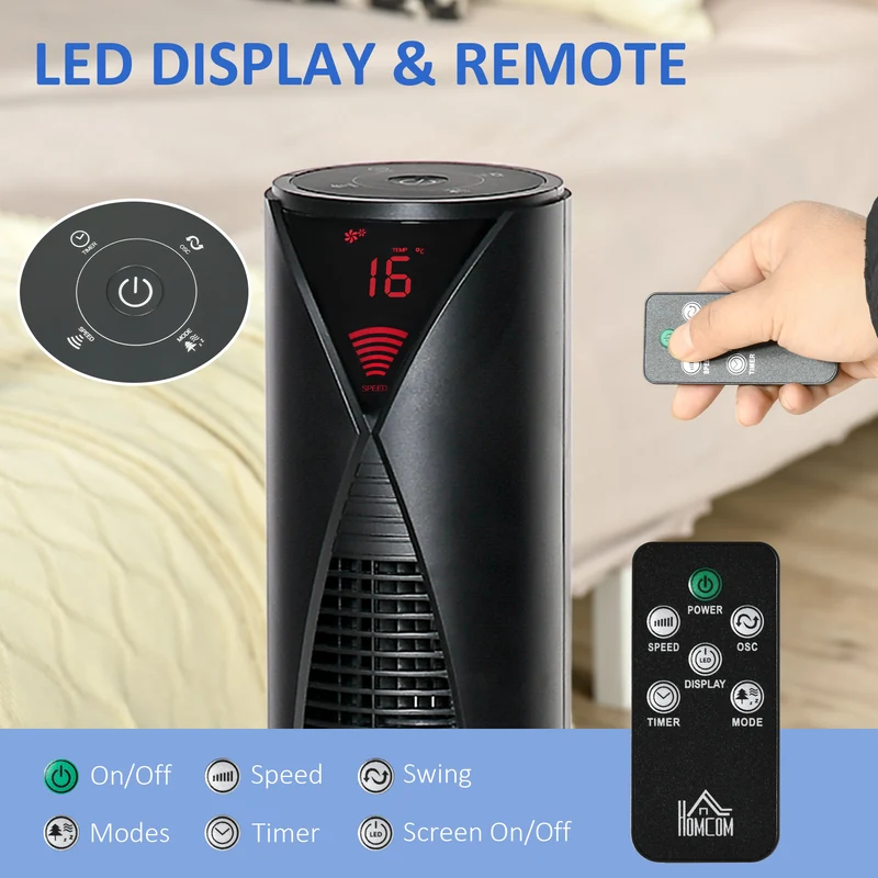 Freestanding Tower Fan Cooling for Home Bedroom with Oscillating & 4 Modes, Black