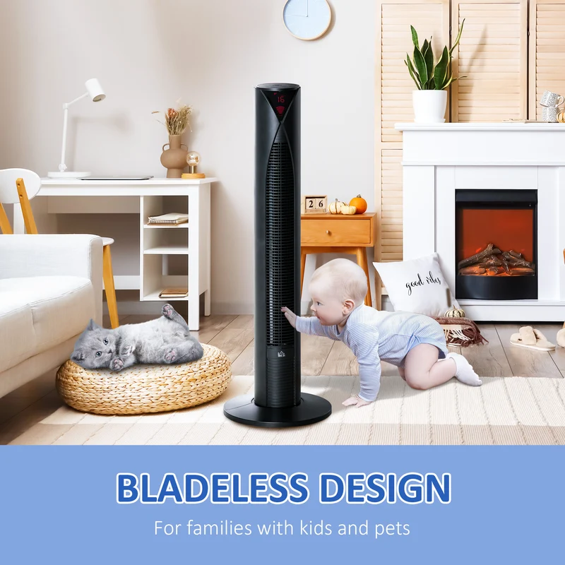 Freestanding Tower Fan Cooling for Home Bedroom with Oscillating & 4 Modes, Black