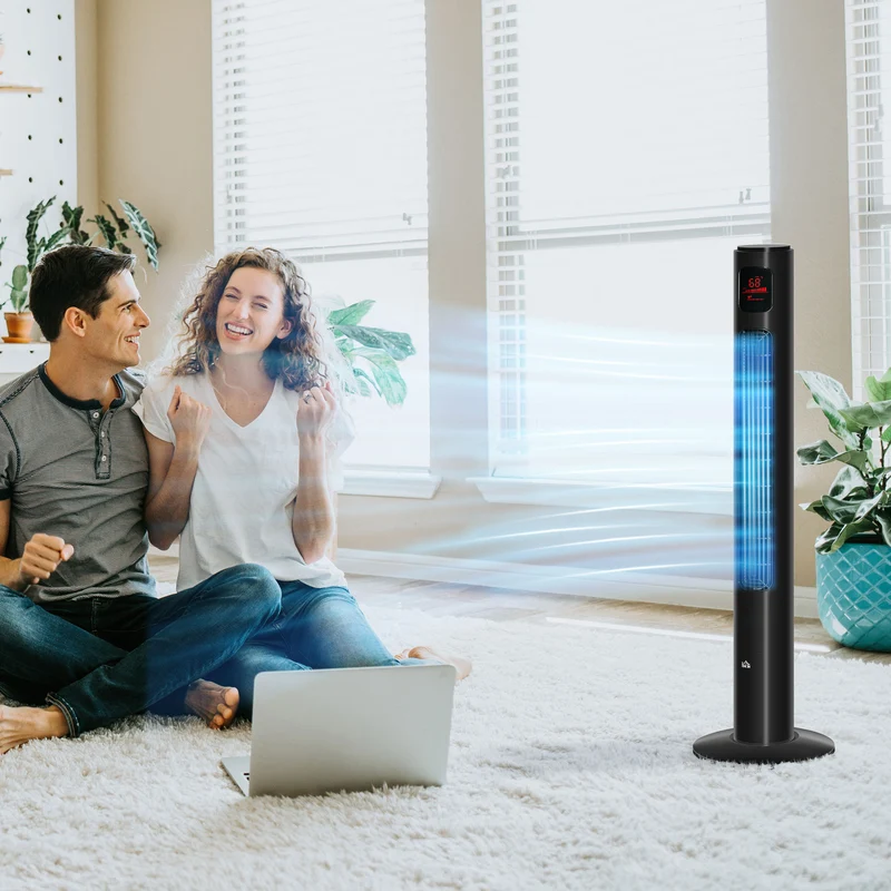 46'' Freestanding Tower Fan, 70° Oscillating Bladeless Standing Fan with 3 Speeds, Black