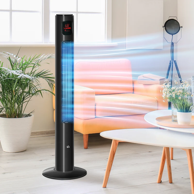 46'' Freestanding Tower Fan, 70° Oscillating Bladeless Standing Fan with 3 Speeds, Black