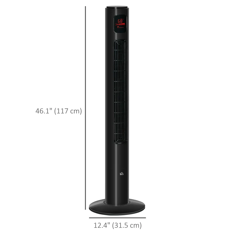 46'' Freestanding Tower Fan, 70° Oscillating Bladeless Standing Fan with 3 Speeds, Black