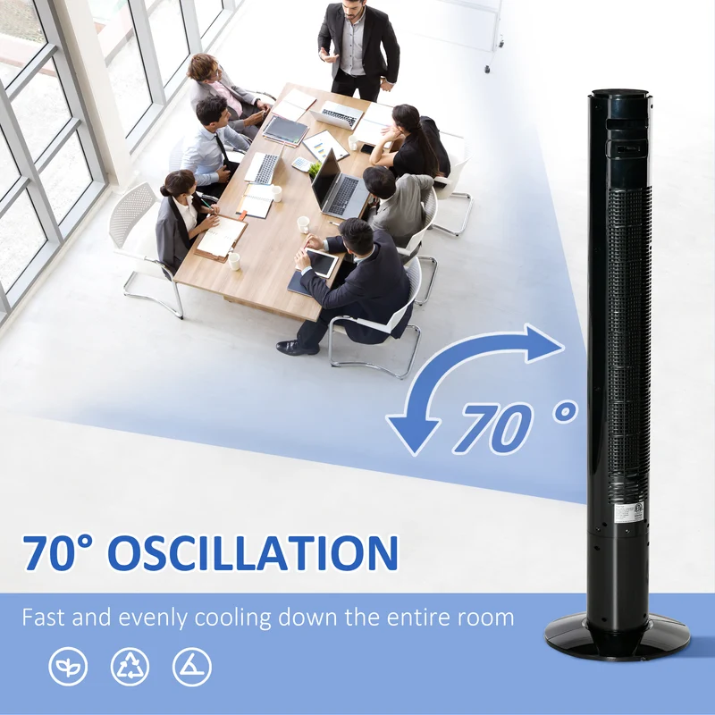 46'' Freestanding Tower Fan, 70° Oscillating Bladeless Standing Fan with 3 Speeds, Black