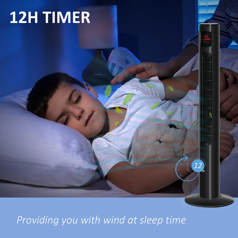 46'' Freestanding Tower Fan, 70° Oscillating Bladeless Standing Fan with 3 Speeds, Black