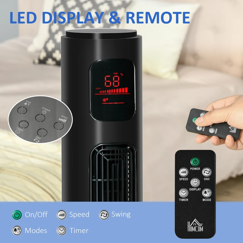 46'' Freestanding Tower Fan, 70° Oscillating Bladeless Standing Fan with 3 Speeds, Black