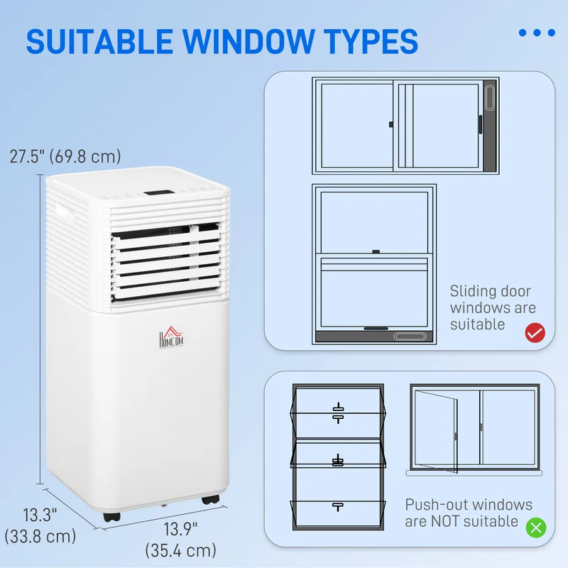 8000 BTU Portable AC Unit with Sleep Modes & Remote Control up to 344 Sq. ft, White