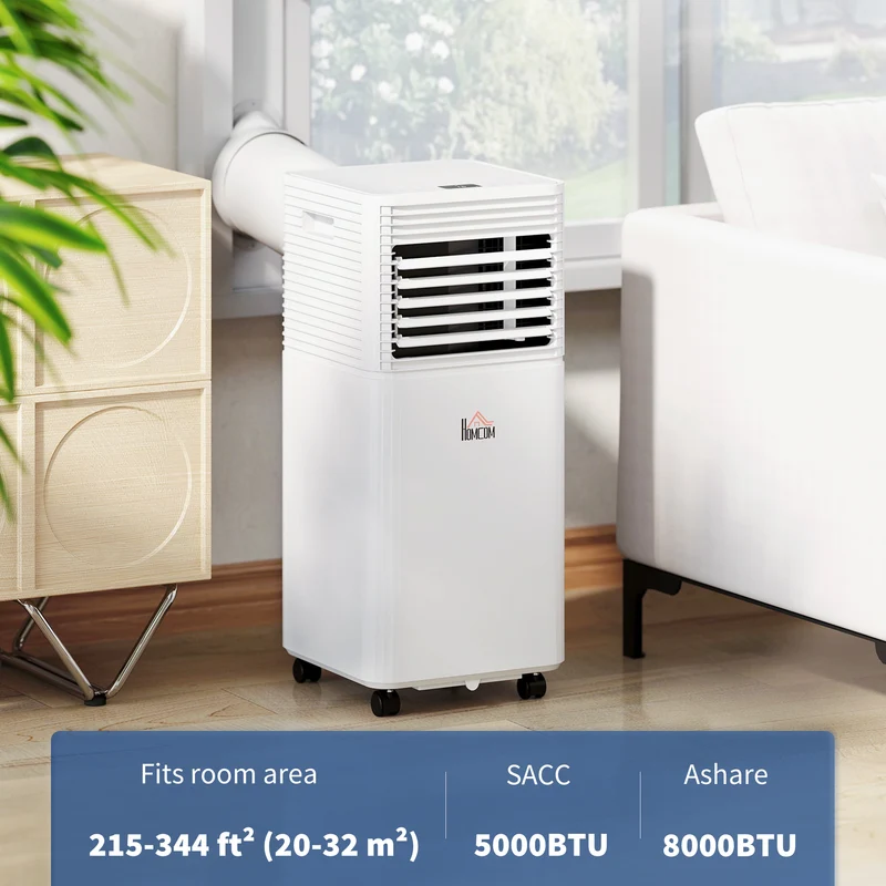 8,000 BTU Portable AC Unit with Dehumidifier & Fan, Rooms up to 344 Sq. ft for Home, White