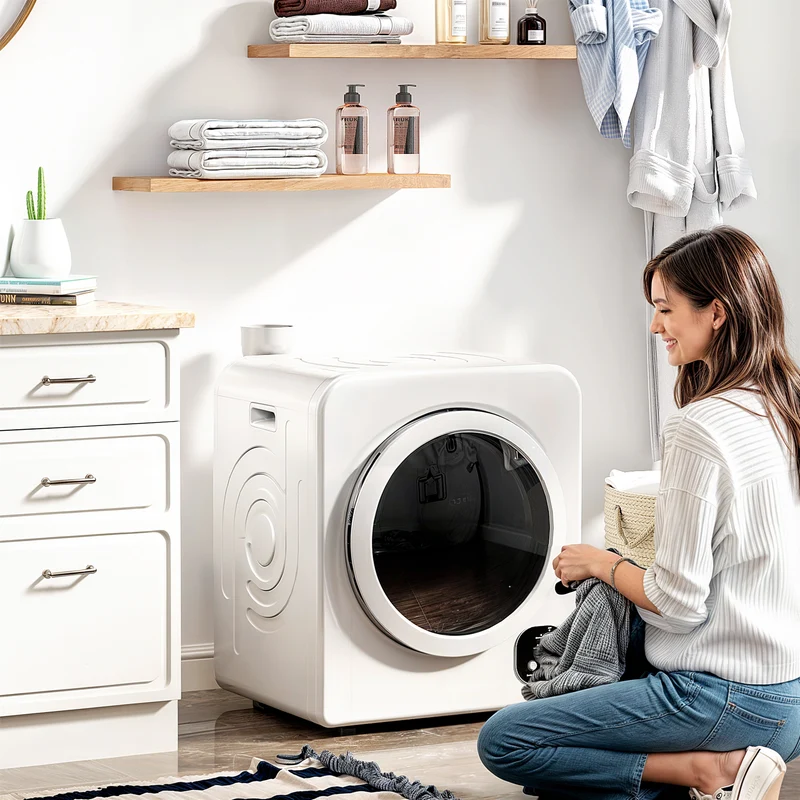 120V Portable Clothes Dryer, 3.3 Cu. Ft Laundry Dryer with Stainless Steel Tub, White