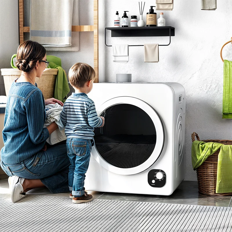 120V Portable Clothes Dryer, 3.3 Cu. Ft Laundry Dryer with Stainless Steel Tub, White