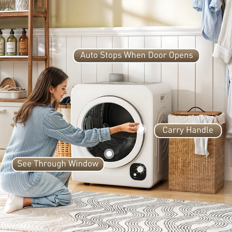 120V Portable Clothes Dryer, 3.3 Cu. Ft Laundry Dryer with Stainless Steel Tub, White