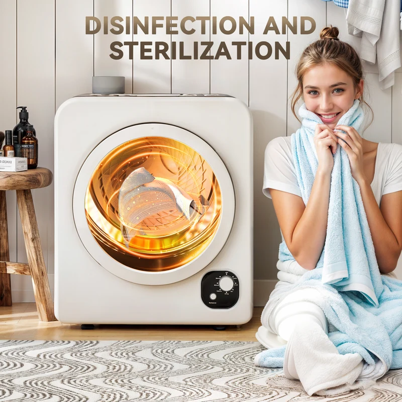 120V Portable Clothes Dryer, 3.3 Cu. Ft Laundry Dryer with Stainless Steel Tub, White