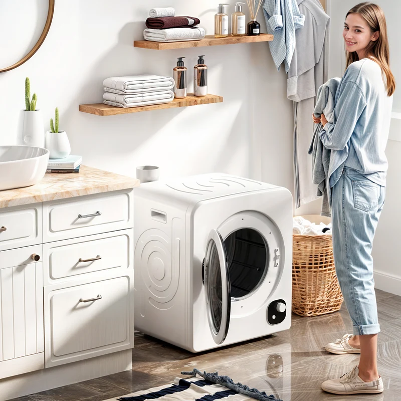120V Portable Clothes Dryer, 3.3 Cu. Ft Laundry Dryer with Stainless Steel Tub, White