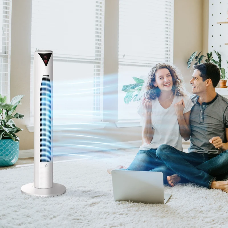 Freestanding Tower Fan Cooling for Home Bedroom with Oscillating & 4 Modes, White