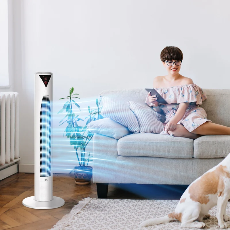 Freestanding Tower Fan Cooling for Home Bedroom with Oscillating & 4 Modes, White