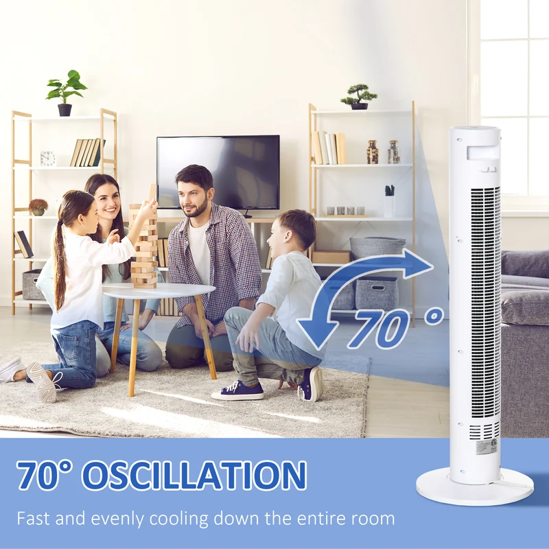 Freestanding Tower Fan Cooling for Home Bedroom with Oscillating & 4 Modes, White