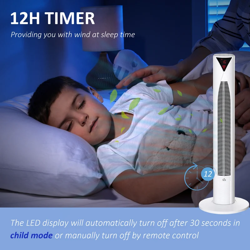 Freestanding Tower Fan Cooling for Home Bedroom with Oscillating & 4 Modes, White