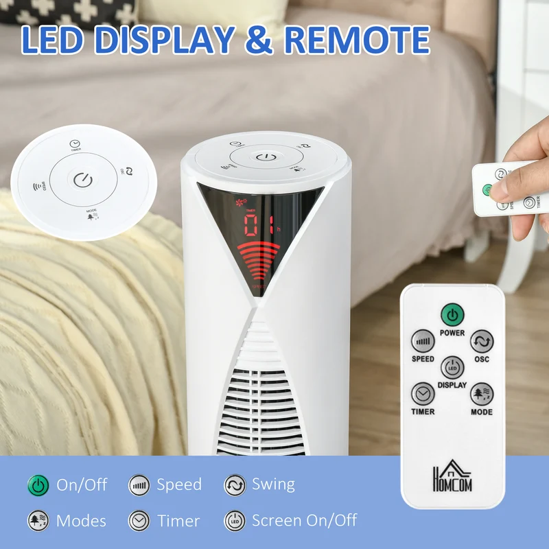 Freestanding Tower Fan Cooling for Home Bedroom with Oscillating & 4 Modes, White