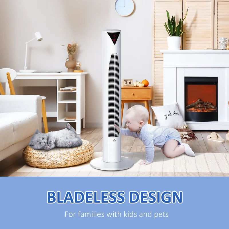 Freestanding Tower Fan Cooling for Home Bedroom with Oscillating & 4 Modes, White