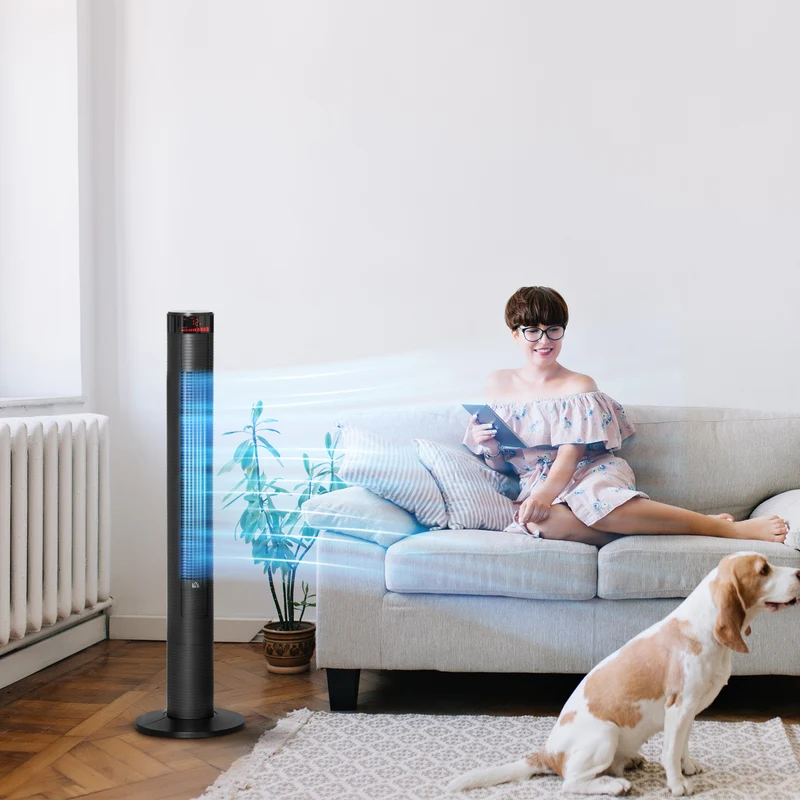 Freestanding Tower Fan Cooling for Home with 3 Speed & Remote Controller, Black