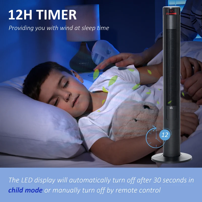 Freestanding Tower Fan Cooling for Home with 3 Speed & Remote Controller, Black