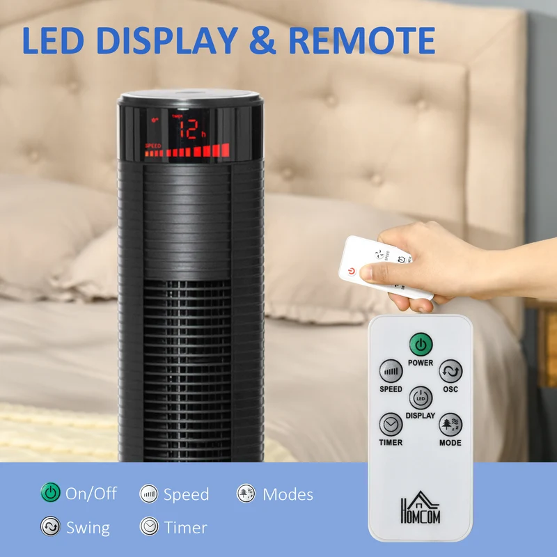 Freestanding Tower Fan Cooling for Home with 3 Speed & Remote Controller, Black