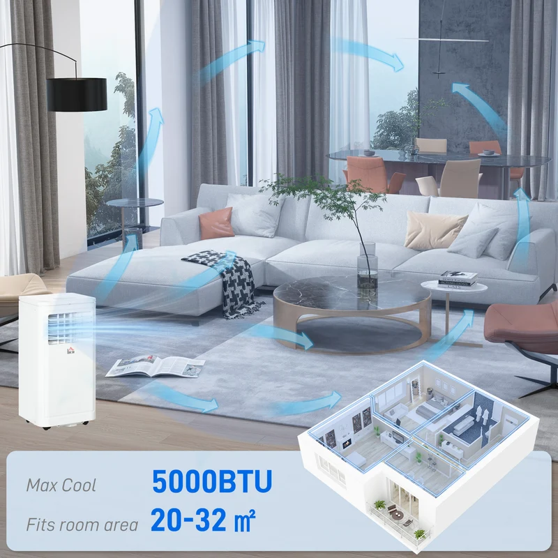 8000 BTU Mobile Portable Air Conditioner with Cooling, Dehumidifier, Portable AC Unit, Cream White