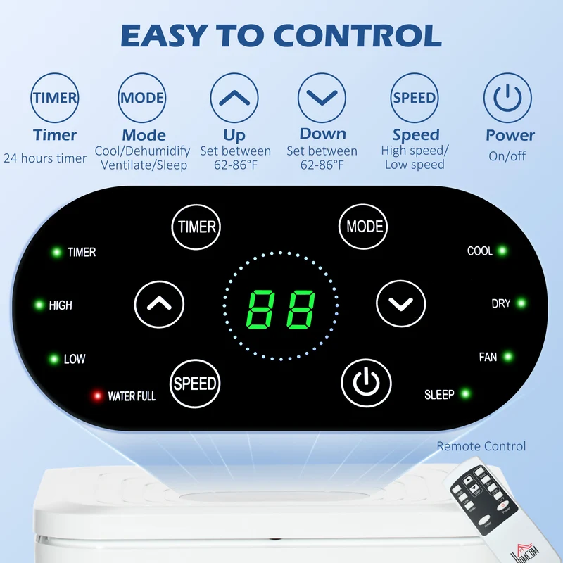 8000 BTU Mobile Portable Air Conditioner with Cooling, Dehumidifier, Portable AC Unit, Cream White