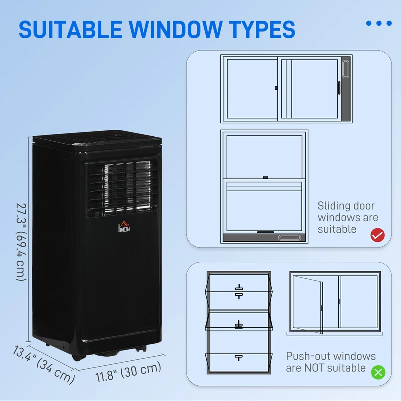 8000 BTU Mobile Portable Air Conditioner with Cooling, Dehumidifier, Portable AC Unit, Black