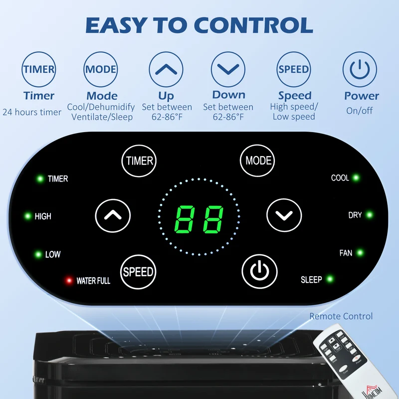 8000 BTU Mobile Portable Air Conditioner with Cooling, Dehumidifier, Portable AC Unit, Black
