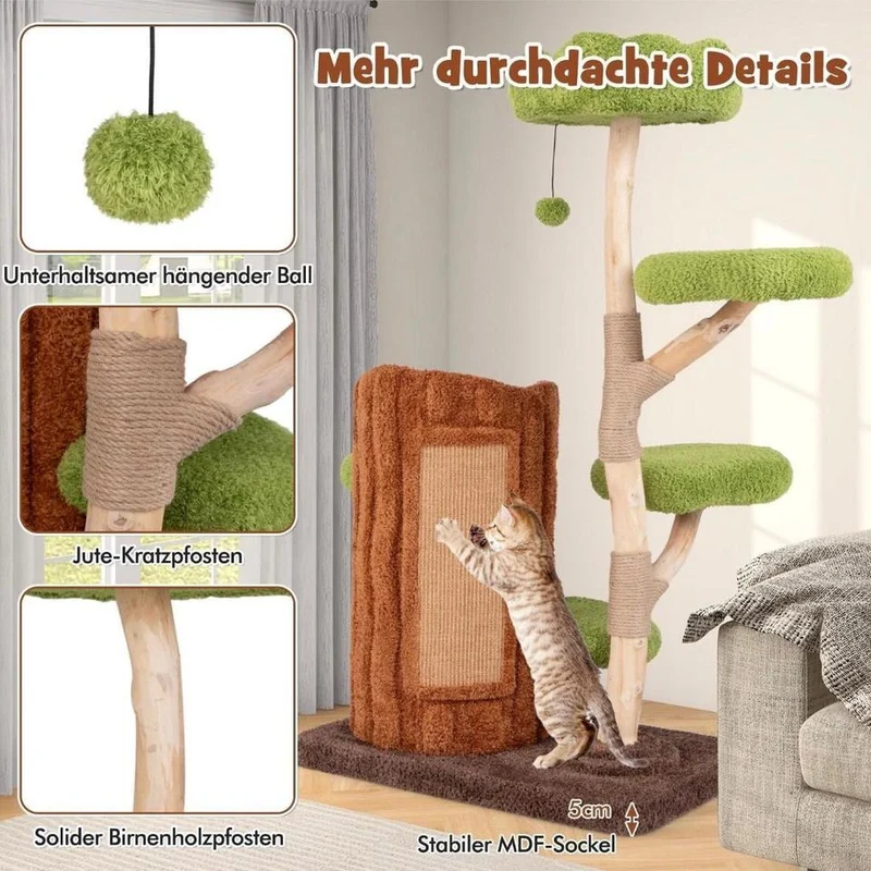 141cm Kratzbaum Katzenbaum Kletterbaum Massivholz
