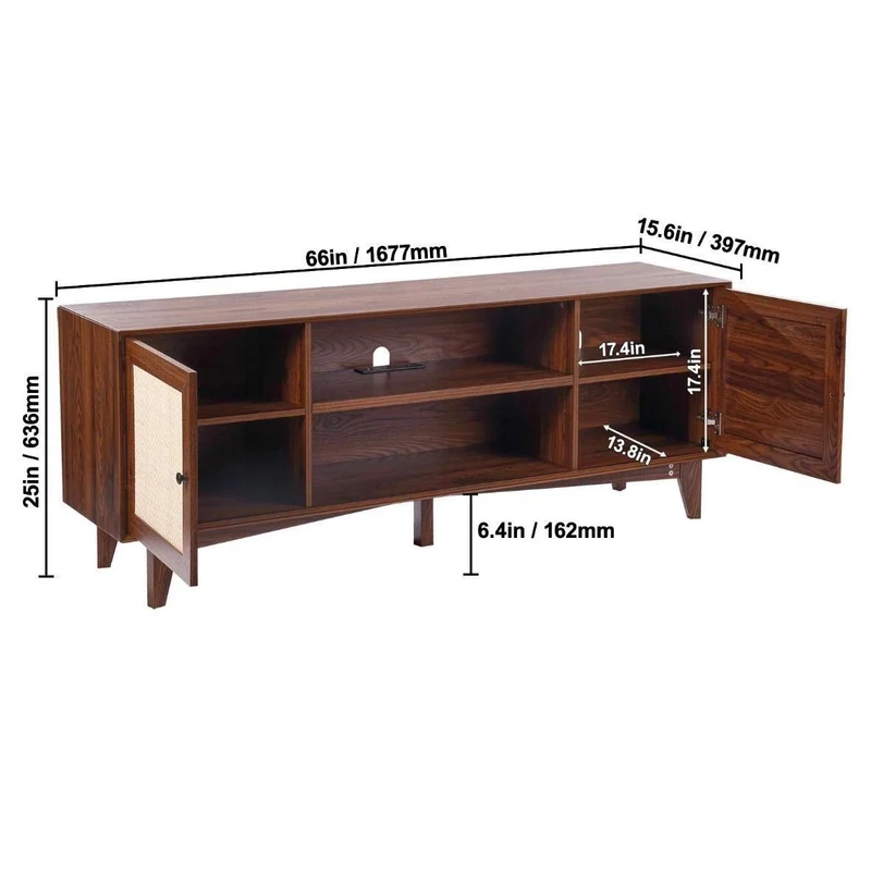 TV Lowboard Rattan 165cm Boho Vintage
