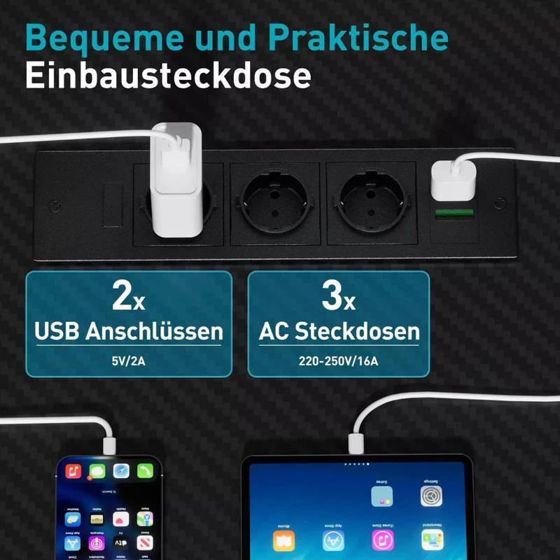 Gaming Schreibtisch L Form LED Steckdose