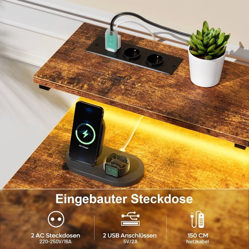 Gaming Schreibtisch LED Schubladen Tisch Schlafzimmer