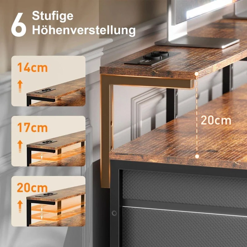Gaming Schreibtisch LED Schubladen Tisch Schlafzimmer