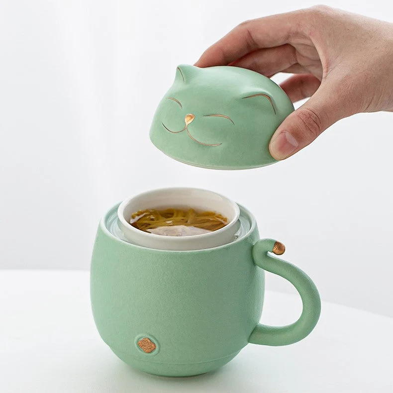 Skanto | Süße Katzen-Tasse aus Keramik mit Sieb