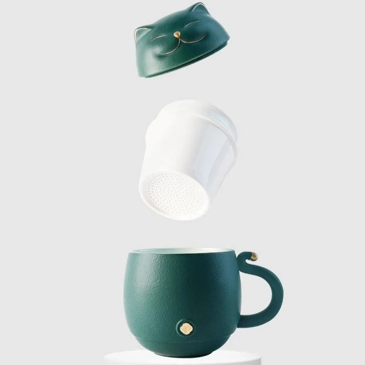 Skanto | Süße Katzen-Tasse aus Keramik mit Sieb
