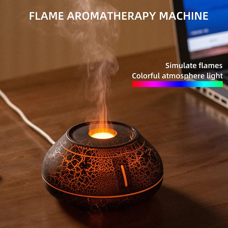Skanto | Vulkan Flammen Luftbefeuchter Ätherisches Öl Diffusor Ultraschall Kaltnebel Erzeuger LED Ätherisches Öl Lampe Luftdiffusor