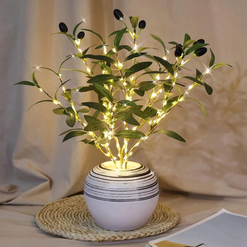 Skanto | Beleuchteter Olivenbaum LED Lampe – Moderne Deko für festliche Anlässe, Hochzeiten, Geburtstage & Partys, Ideal für Esstisch, Schrank oder Café Deko