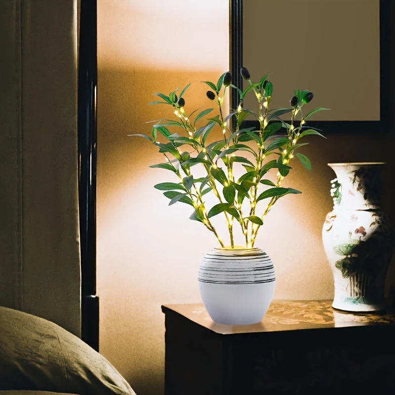 Skanto | Beleuchteter Olivenbaum LED Lampe – Moderne Deko für festliche Anlässe, Hochzeiten, Geburtstage & Partys, Ideal für Esstisch, Schrank oder Café Deko
