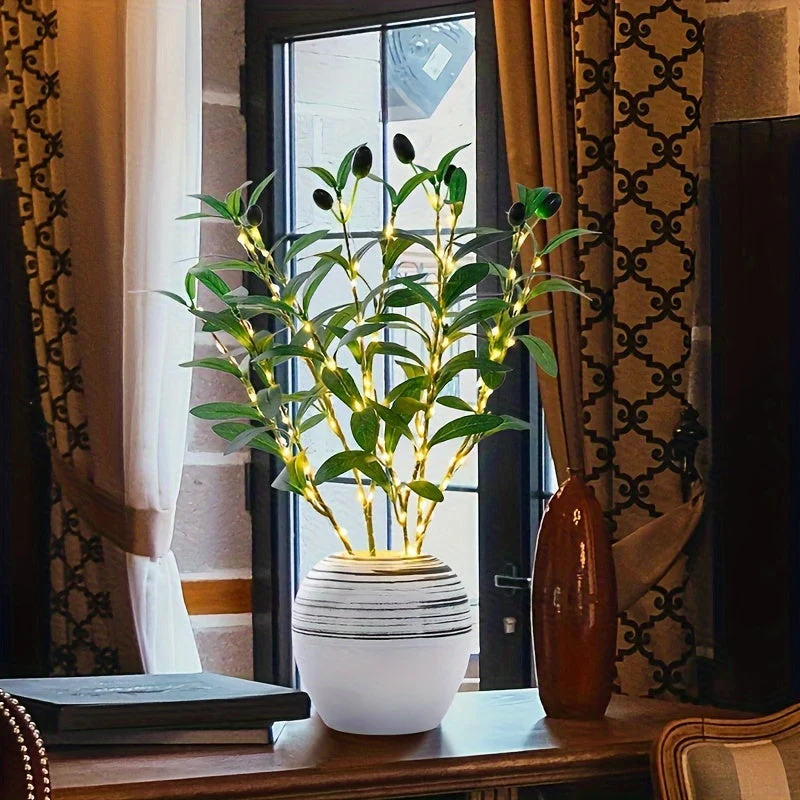 Skanto | Beleuchteter Olivenbaum LED Lampe – Moderne Deko für festliche Anlässe, Hochzeiten, Geburtstage & Partys, Ideal für Esstisch, Schrank oder Café Deko