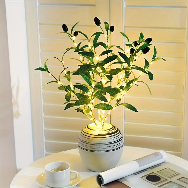 Skanto | Beleuchteter Olivenbaum LED Lampe – Moderne Deko für festliche Anlässe, Hochzeiten, Geburtstage & Partys, Ideal für Esstisch, Schrank oder Café Deko