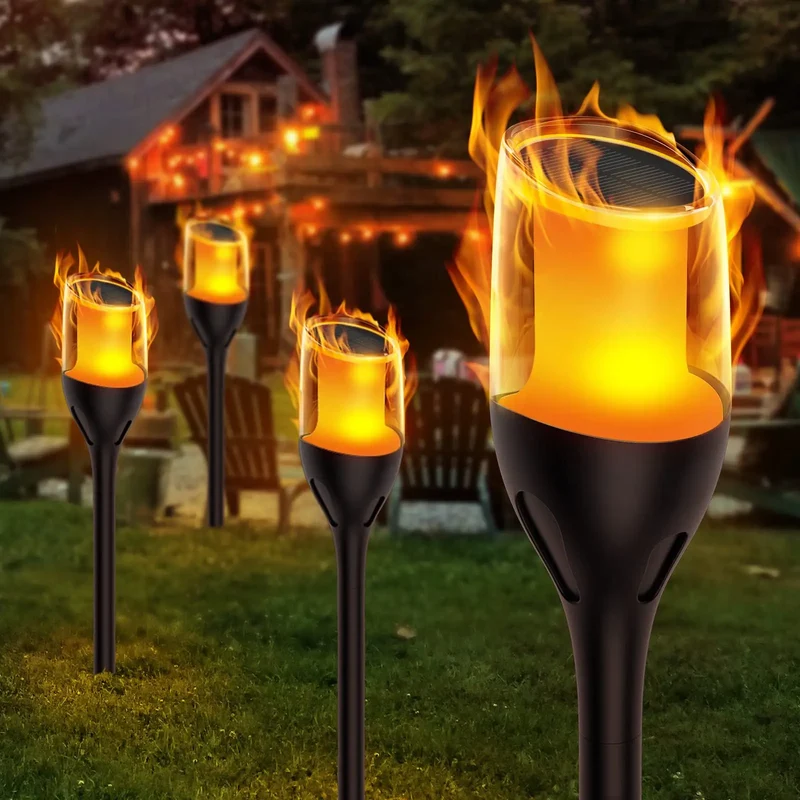 Skanto | Flackernde Flammenlichter für den Außenbereich, Solar Fackel Gartenlampen, Wasserdichte LED für Terrasse und Hof