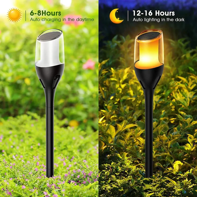 Skanto | Flackernde Flammenlichter für den Außenbereich, Solar Fackel Gartenlampen, Wasserdichte LED für Terrasse und Hof