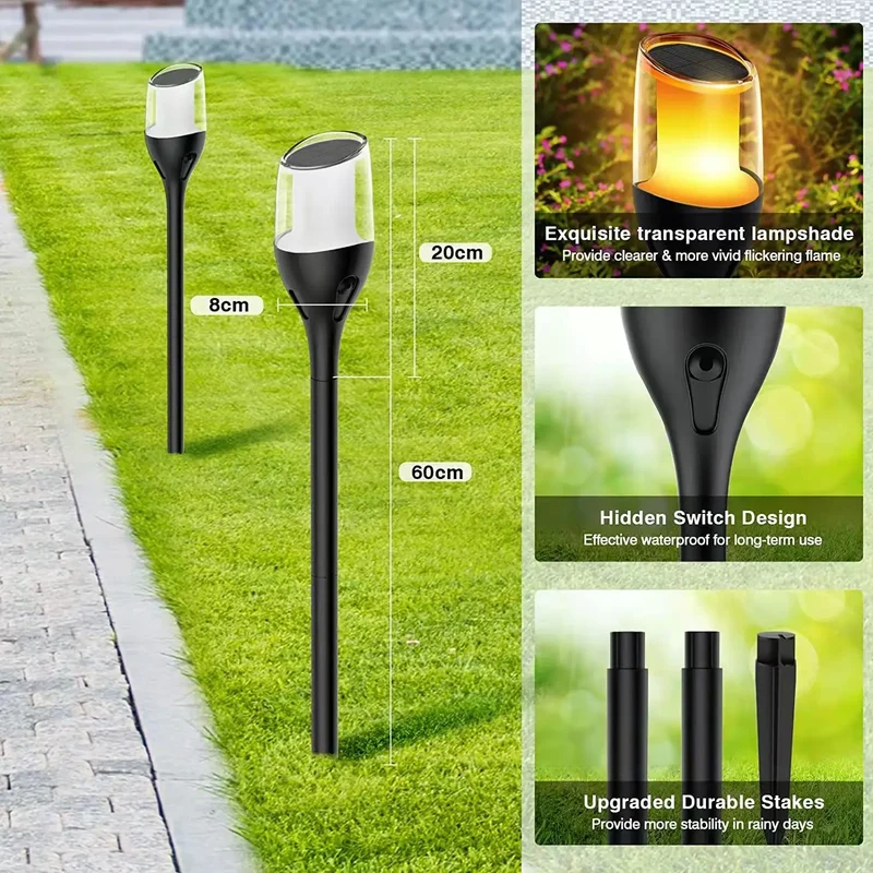 Skanto | Flackernde Flammenlichter für den Außenbereich, Solar Fackel Gartenlampen, Wasserdichte LED für Terrasse und Hof