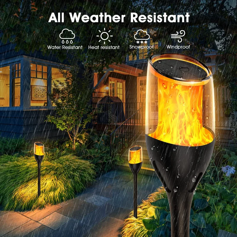 Skanto | Flackernde Flammenlichter für den Außenbereich, Solar Fackel Gartenlampen, Wasserdichte LED für Terrasse und Hof