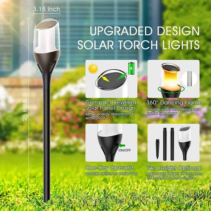 Skanto | Flackernde Flammenlichter für den Außenbereich, Solar Fackel Gartenlampen, Wasserdichte LED für Terrasse und Hof