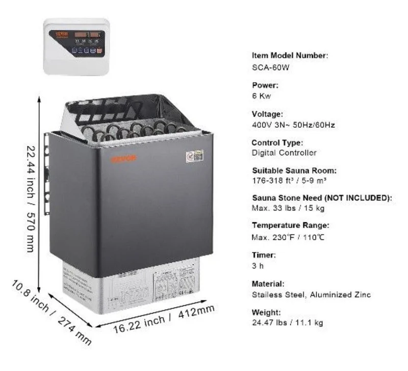 Saunaofen 6kW mit Steuerung