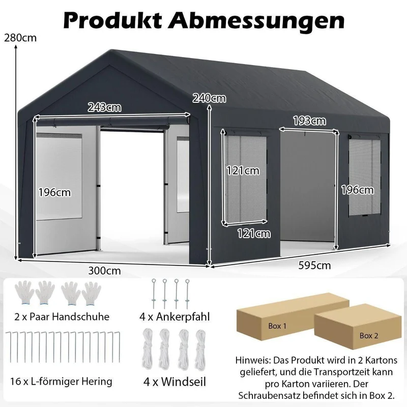 Zeltgarage Carport 6x3m PE Gartenzelt Garagenzelt
