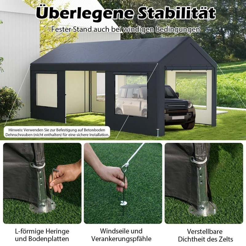 Zeltgarage Carport 6x3m PE Gartenzelt Garagenzelt